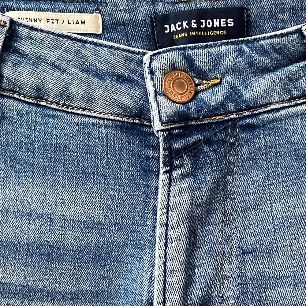 Indie Y2K Grunge JACK JONES Mens Intelligence Skinny Jeans 36/34 Distressed